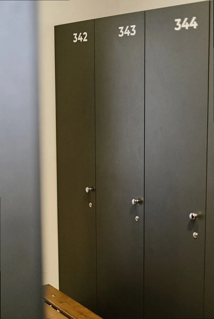 Numbered lockers in the changing room